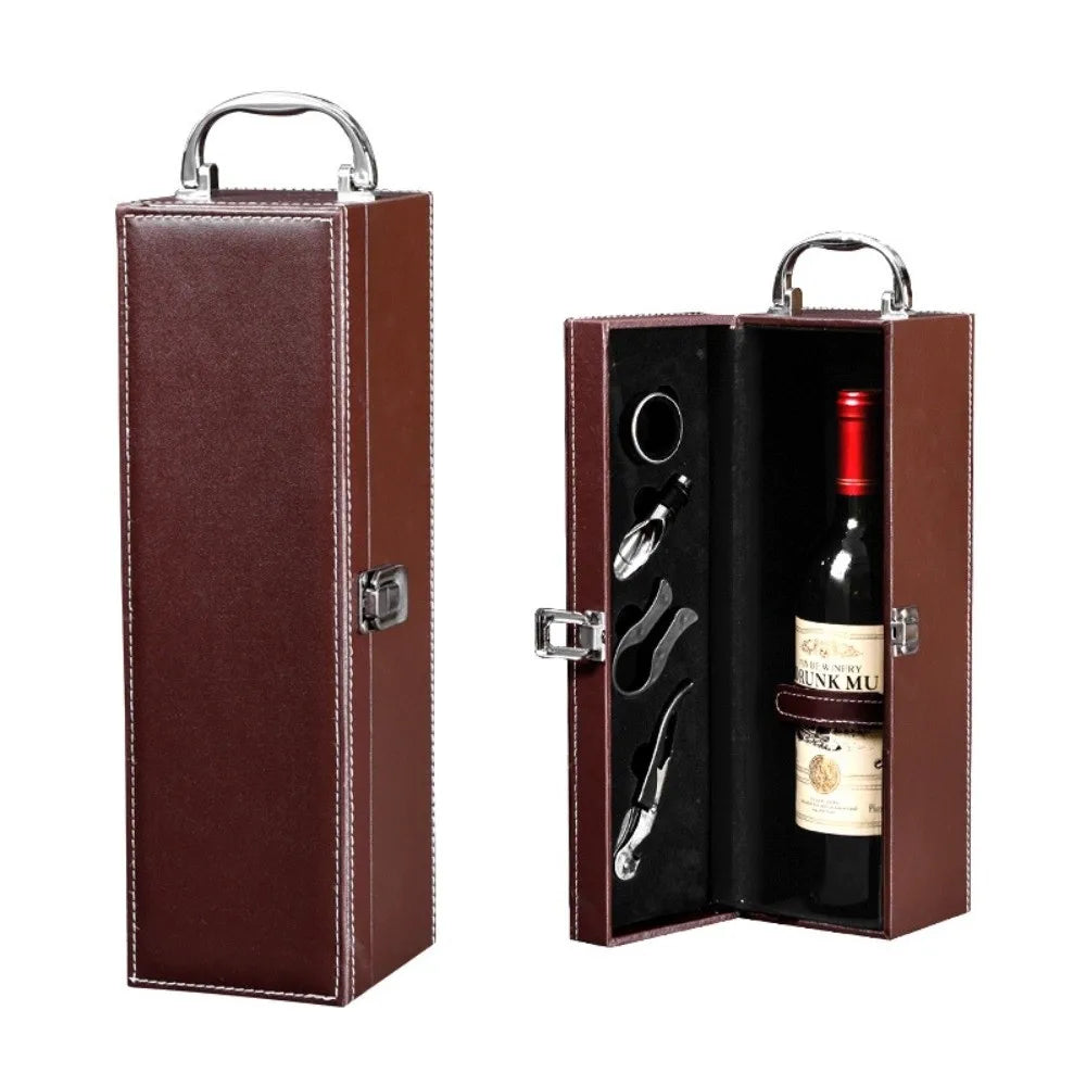 PU Leather Wine Gift Box with Tools and Handle