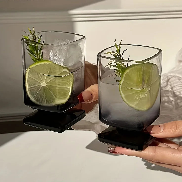Square Glass Tumbler, Black Gradient, Set of 1 or 2