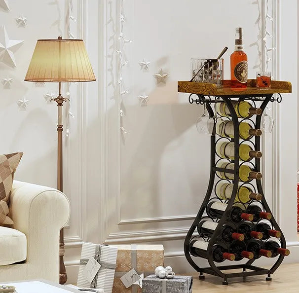 Freestanding Wine Rack Table with Glass Holder