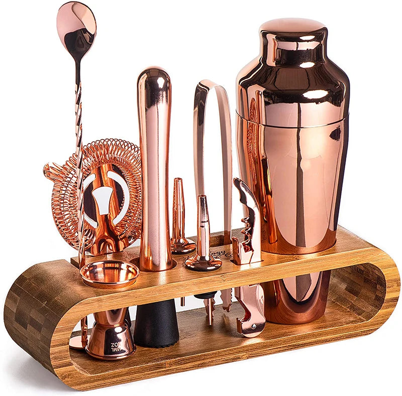10-Piece Cocktail Bar Tool Set with Bamboo Stand