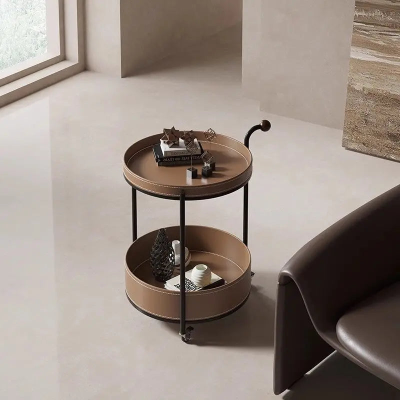 Leather-Wrapped Drinks Trolley, Double-Tier