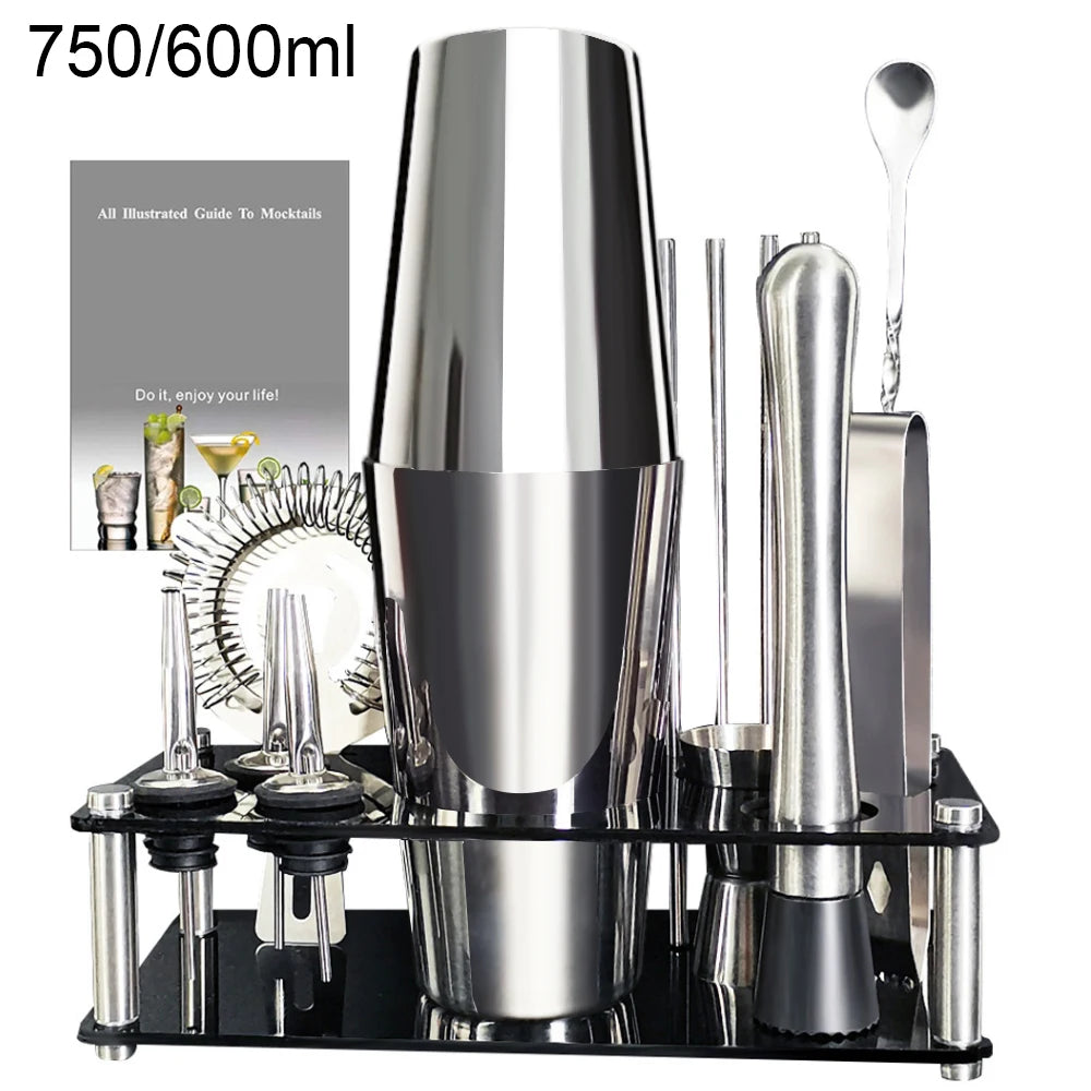 Boston Cocktail Shaker Set with Holder, 13 or 22 Pieces