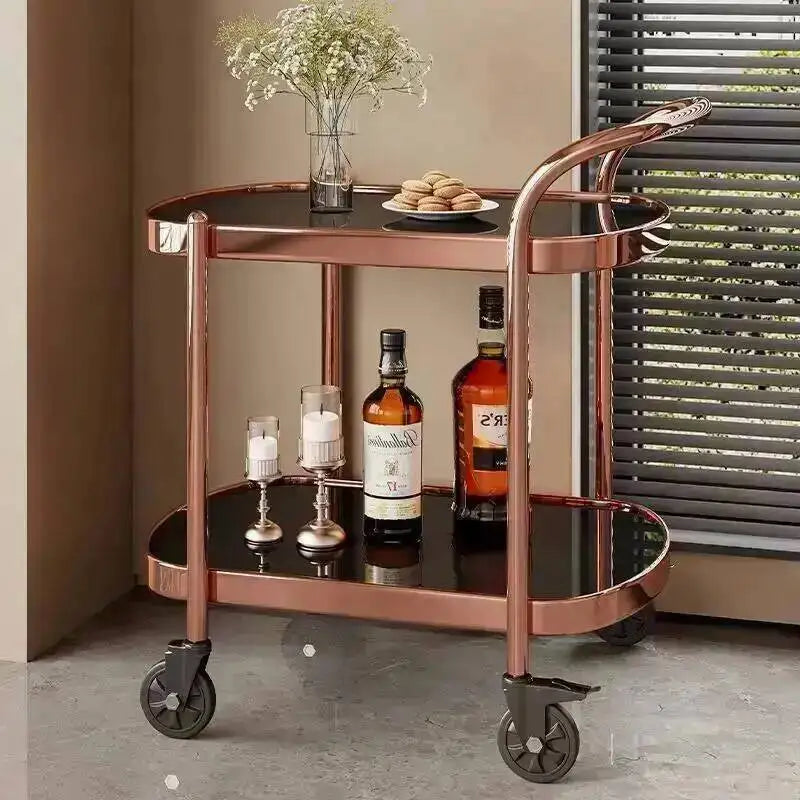 Double-Tier Glass Drinks Trolley, Gold or Rose Gold