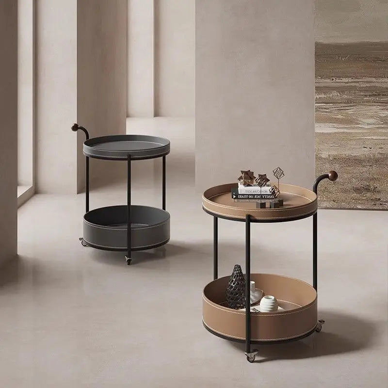 Leather-Wrapped Drinks Trolley, Double-Tier