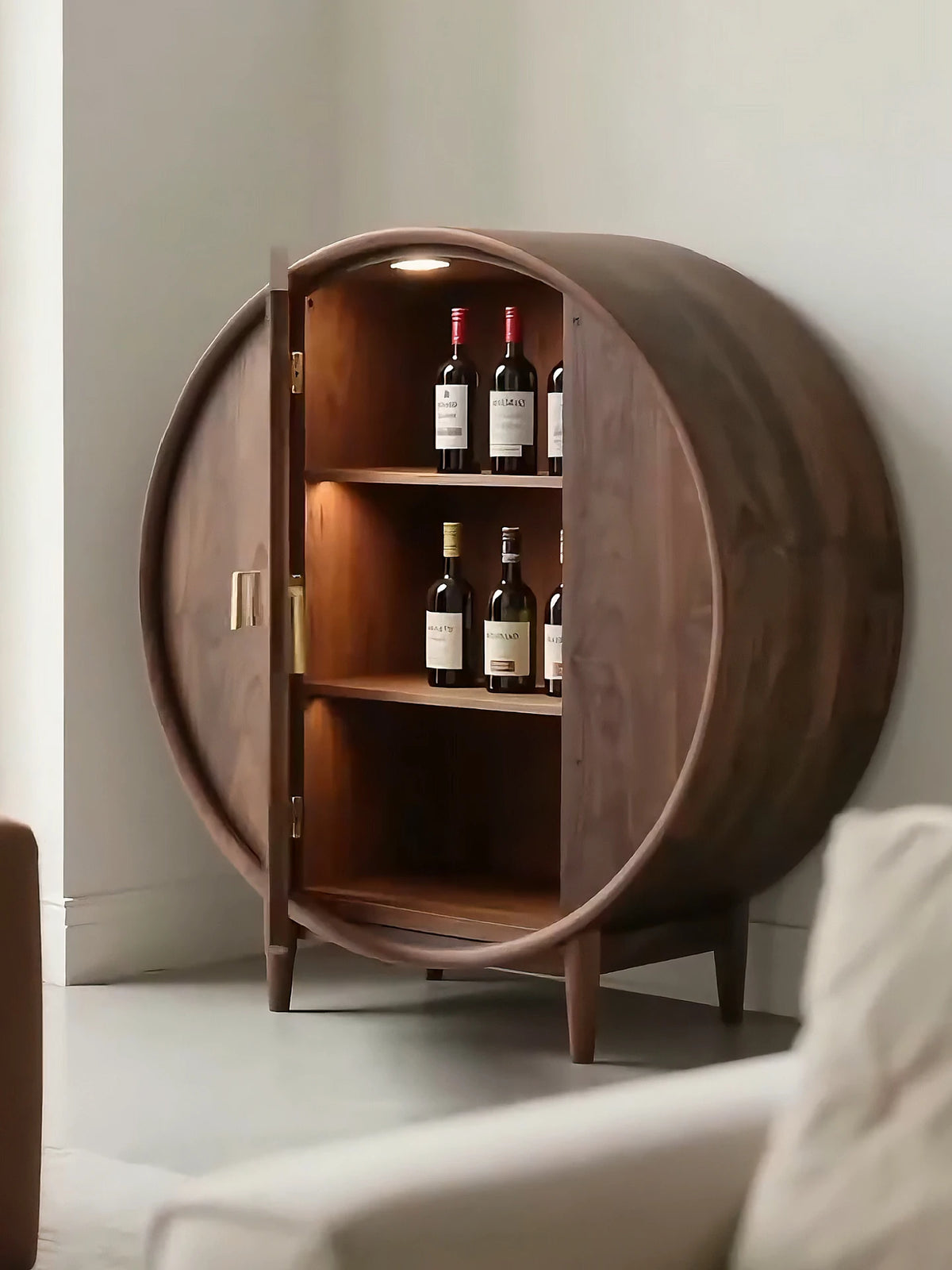 Barrel Round Drinks Cabinet, Wine Display, Solid Wood