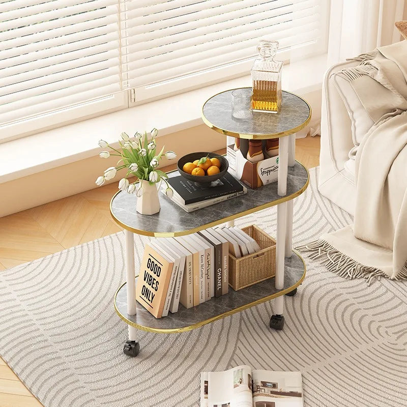 Marble-Pattern Rolling Side Trolley