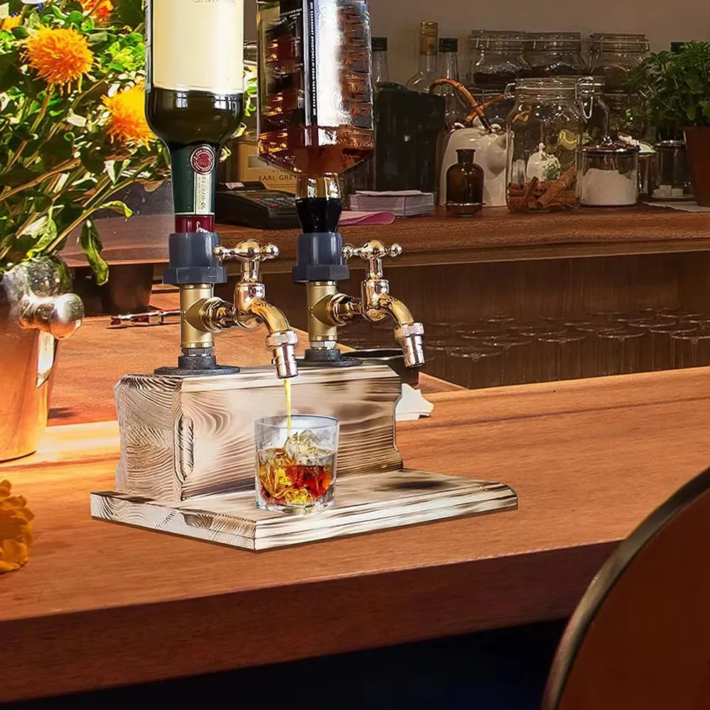 Wooden Whisky Dispenser Stand with Faucet, 1 to 3 Heads