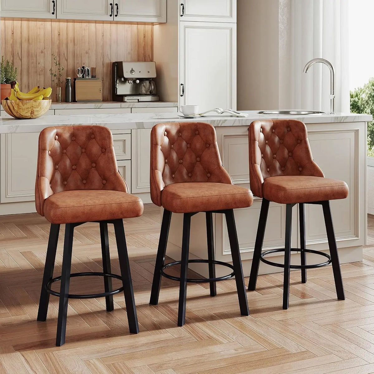 Piccadilly Bar Stools, Waterproof PU Leather, Black
