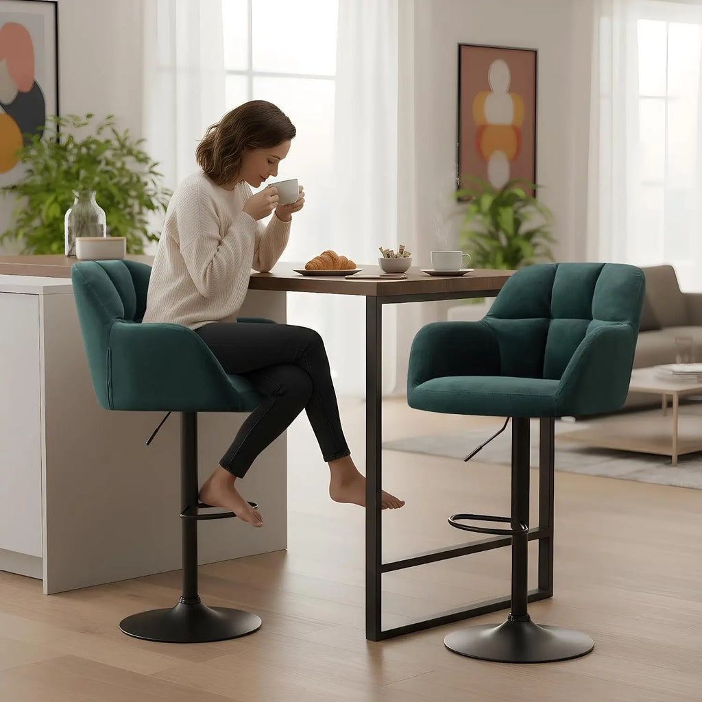 Richmond Swivel Velvet Bar Stools Set of 2, Green