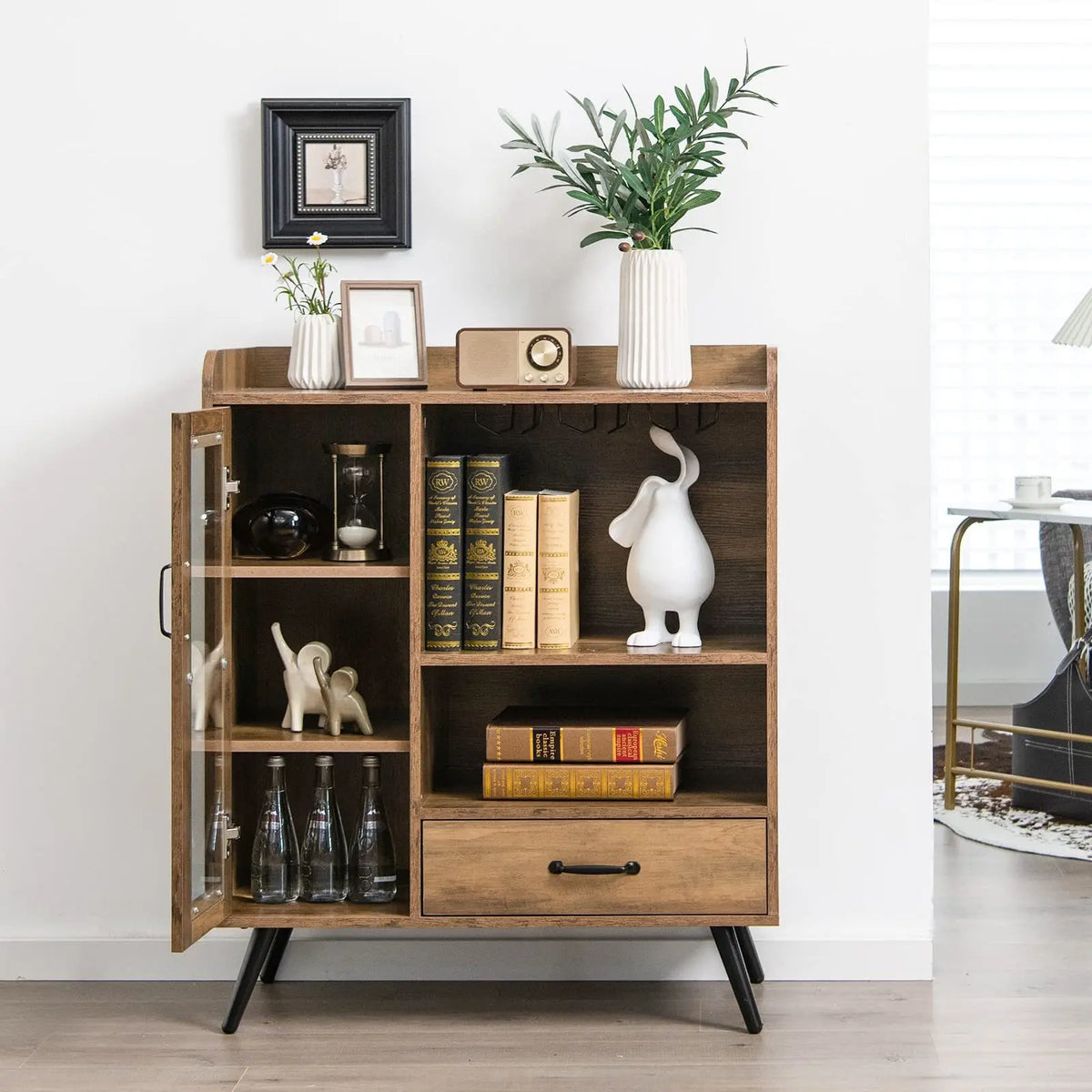 Mid-Century Drinks Cabinet, Wine Storage, Glass Door, Walnut