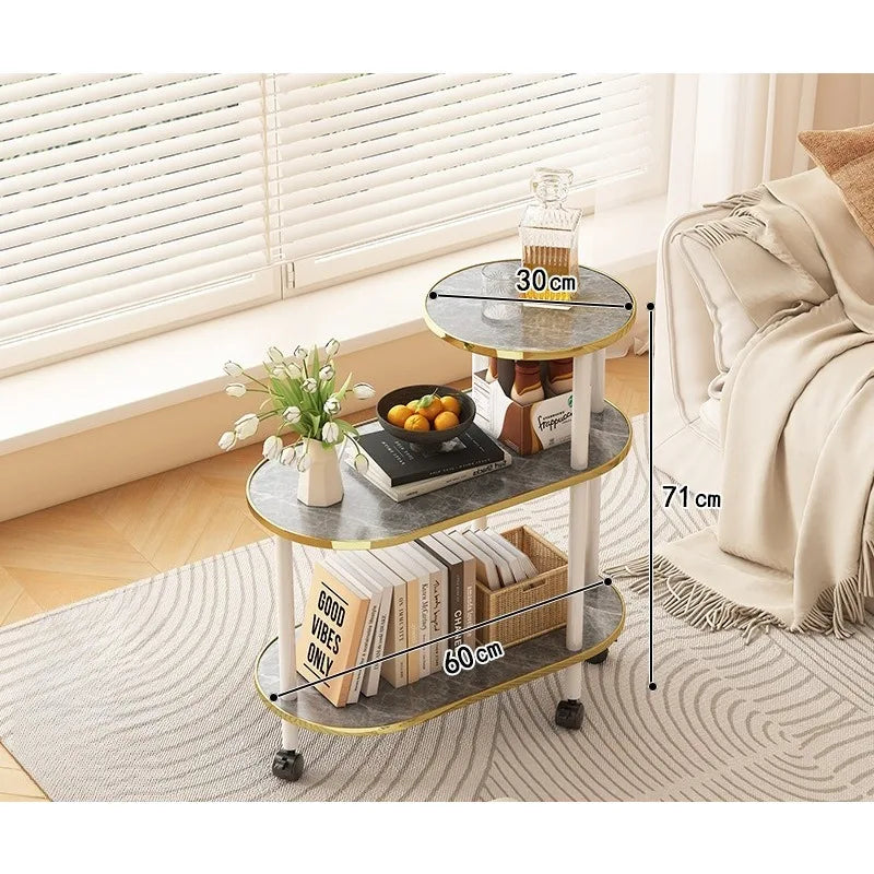 Marble-Pattern Rolling Side Trolley