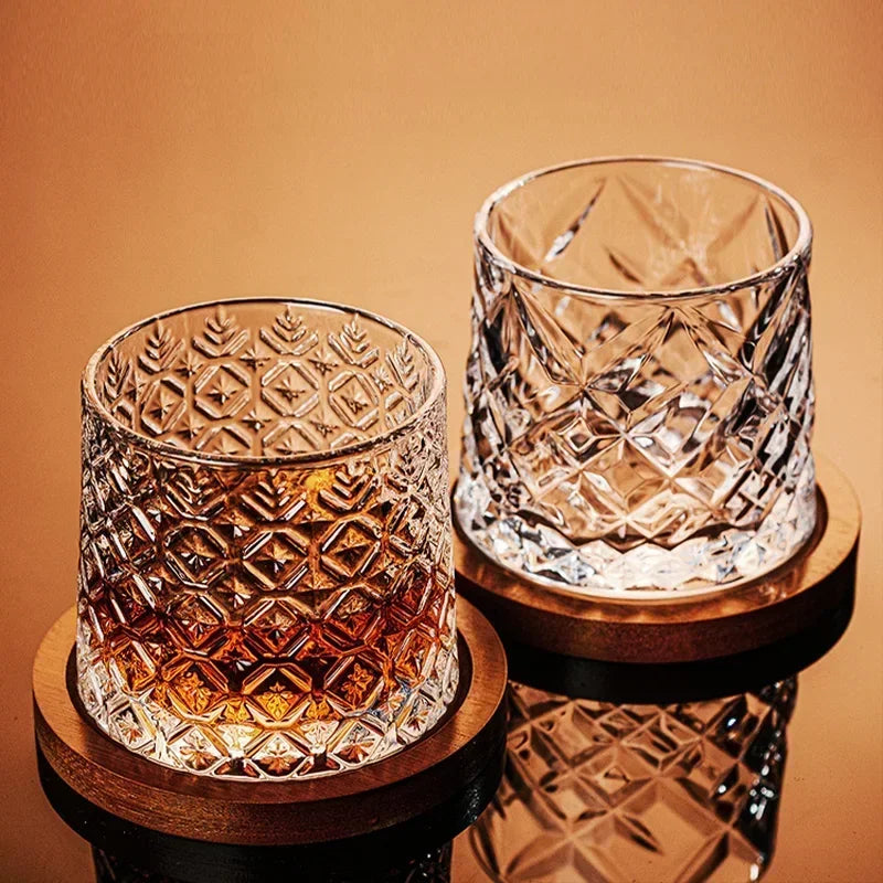 Rotating Crystal Whisky Tumbler with Base, 280ml