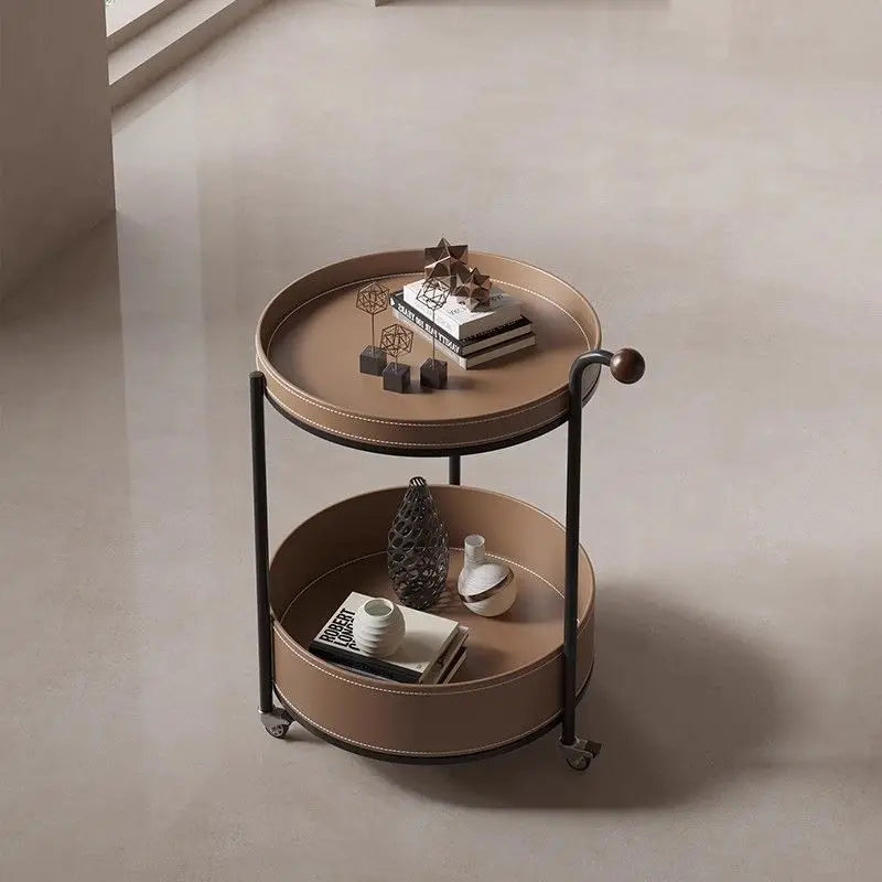 Leather-Wrapped Drinks Trolley, Double-Tier