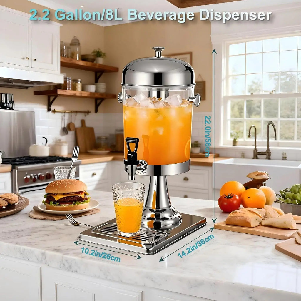 8L Stainless Steel Drinks Dispenser with Stand and Ice Core