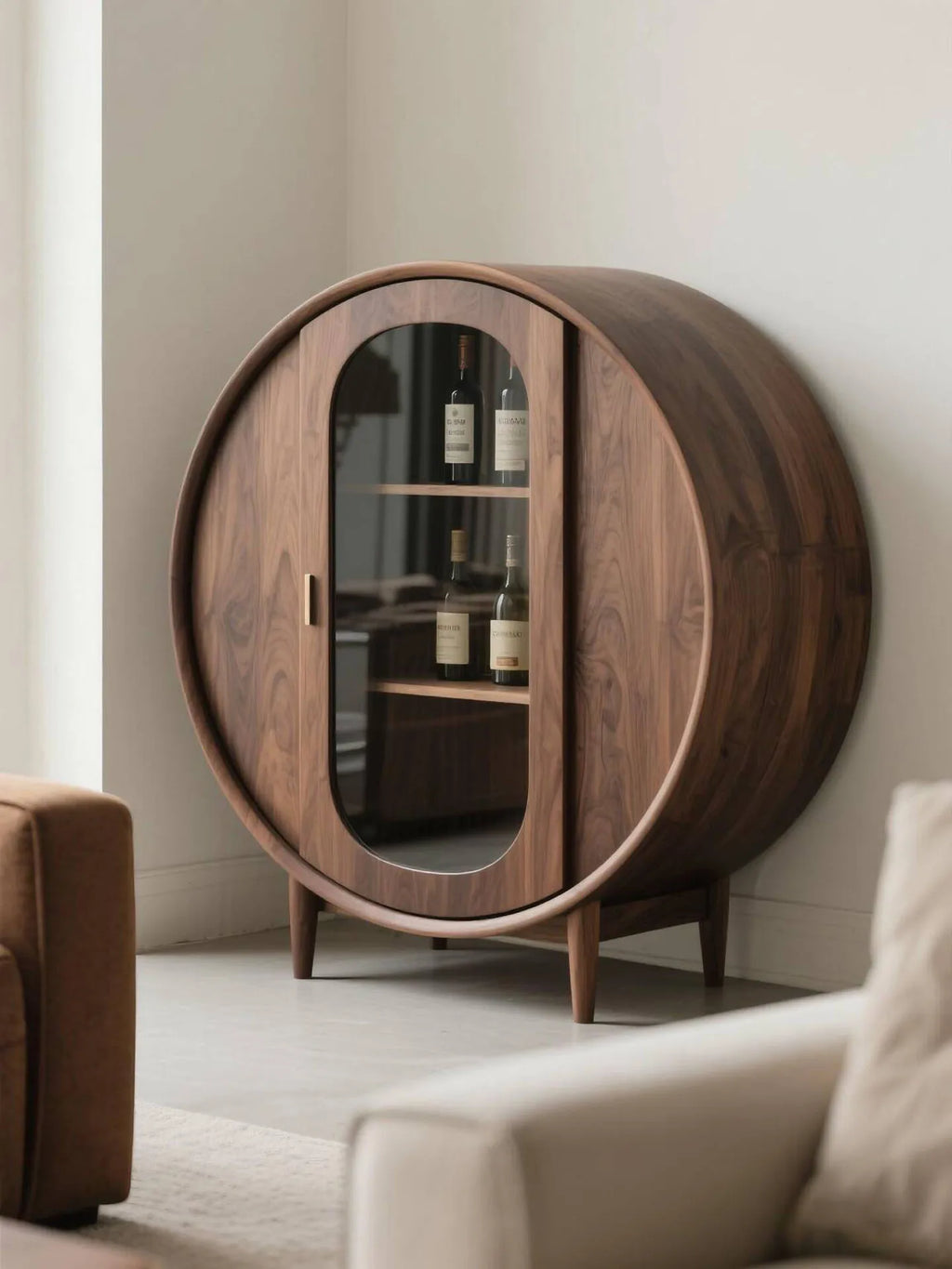 Barrel Round Drinks Cabinet, Wine Display, Solid Wood