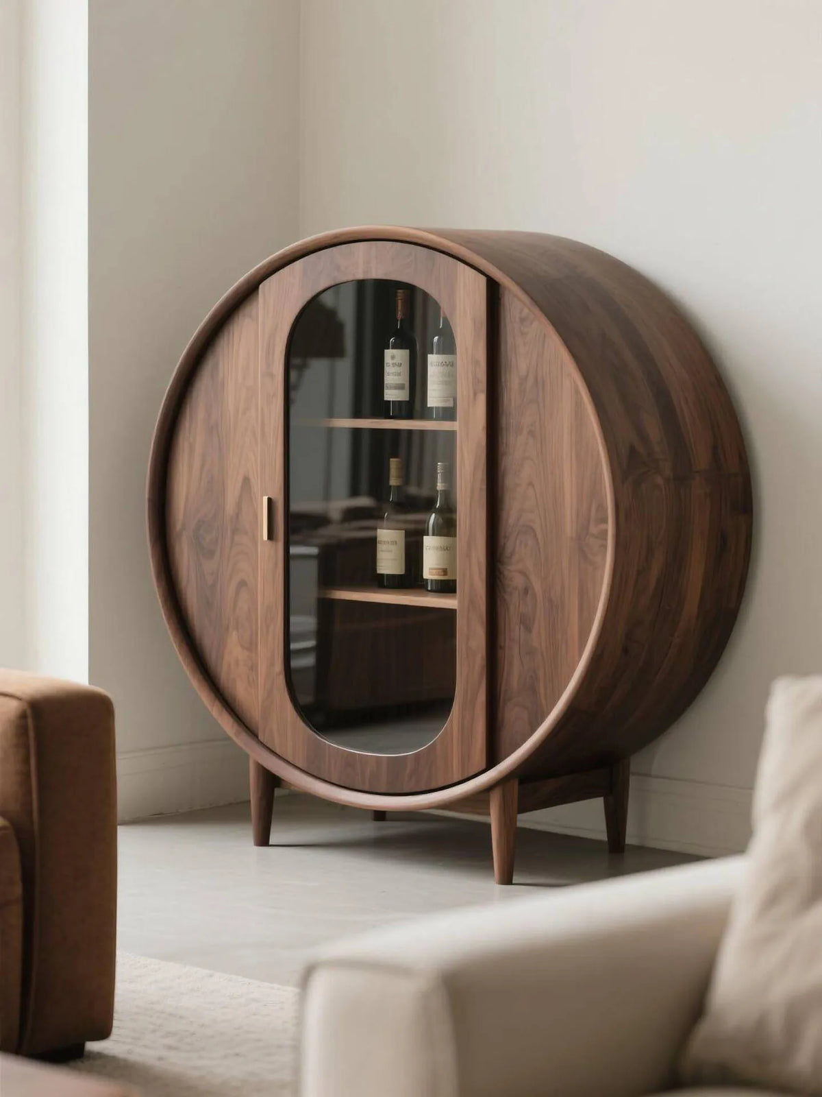 Barrel Round Drinks Cabinet, Wine Display, Solid Wood