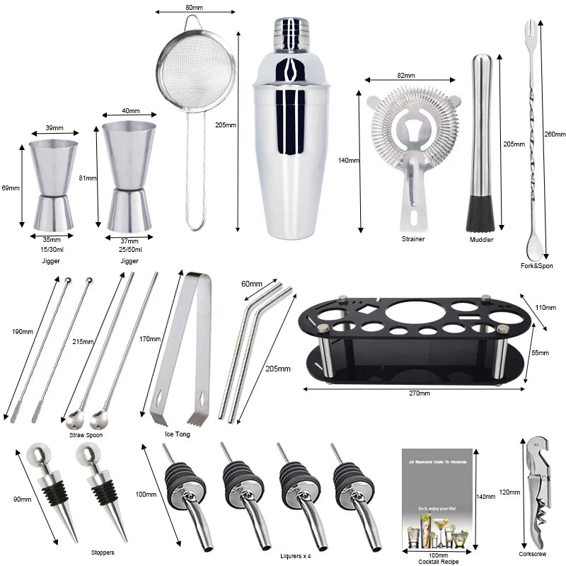Boston Cocktail Shaker Set with Holder, 13 or 22 Pieces