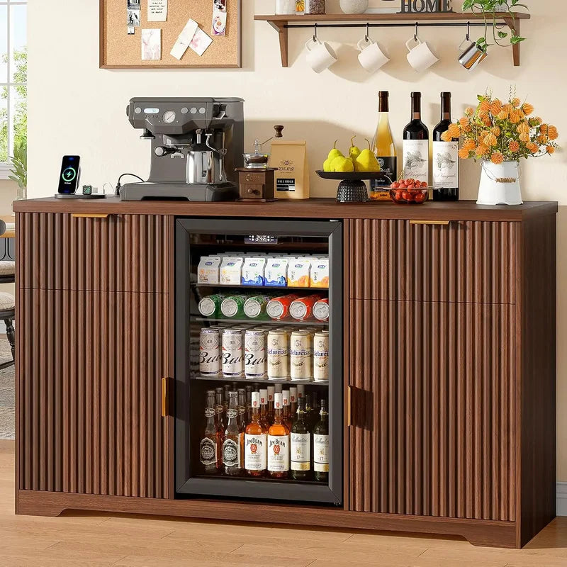 Fluted Drinks Cabinet, Coffee Bar with Fridge Space