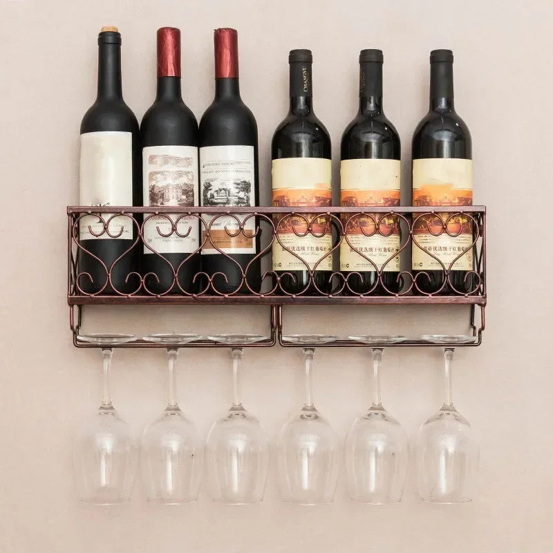 Wall-Mounted Wine Rack with Glass Holder, Bronze