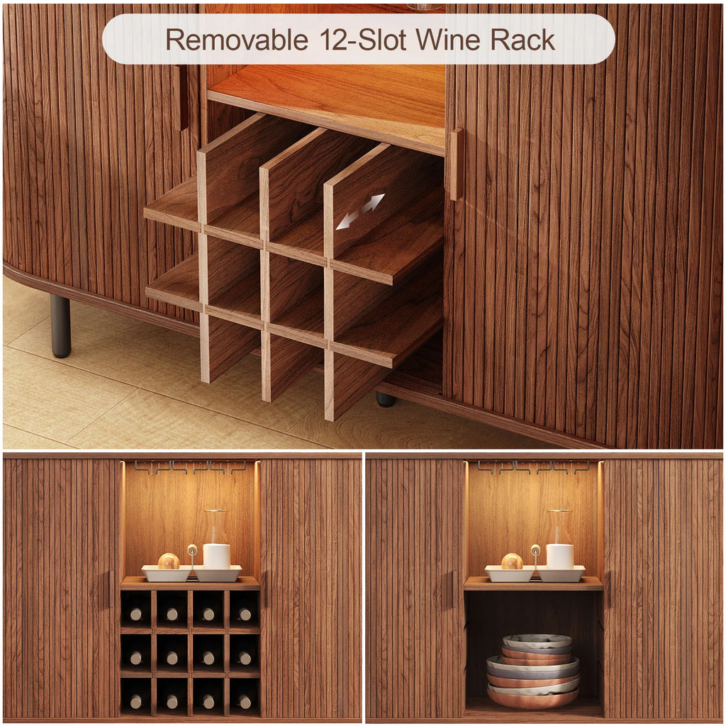Modern Drinks Cabinet Walnut LED Light