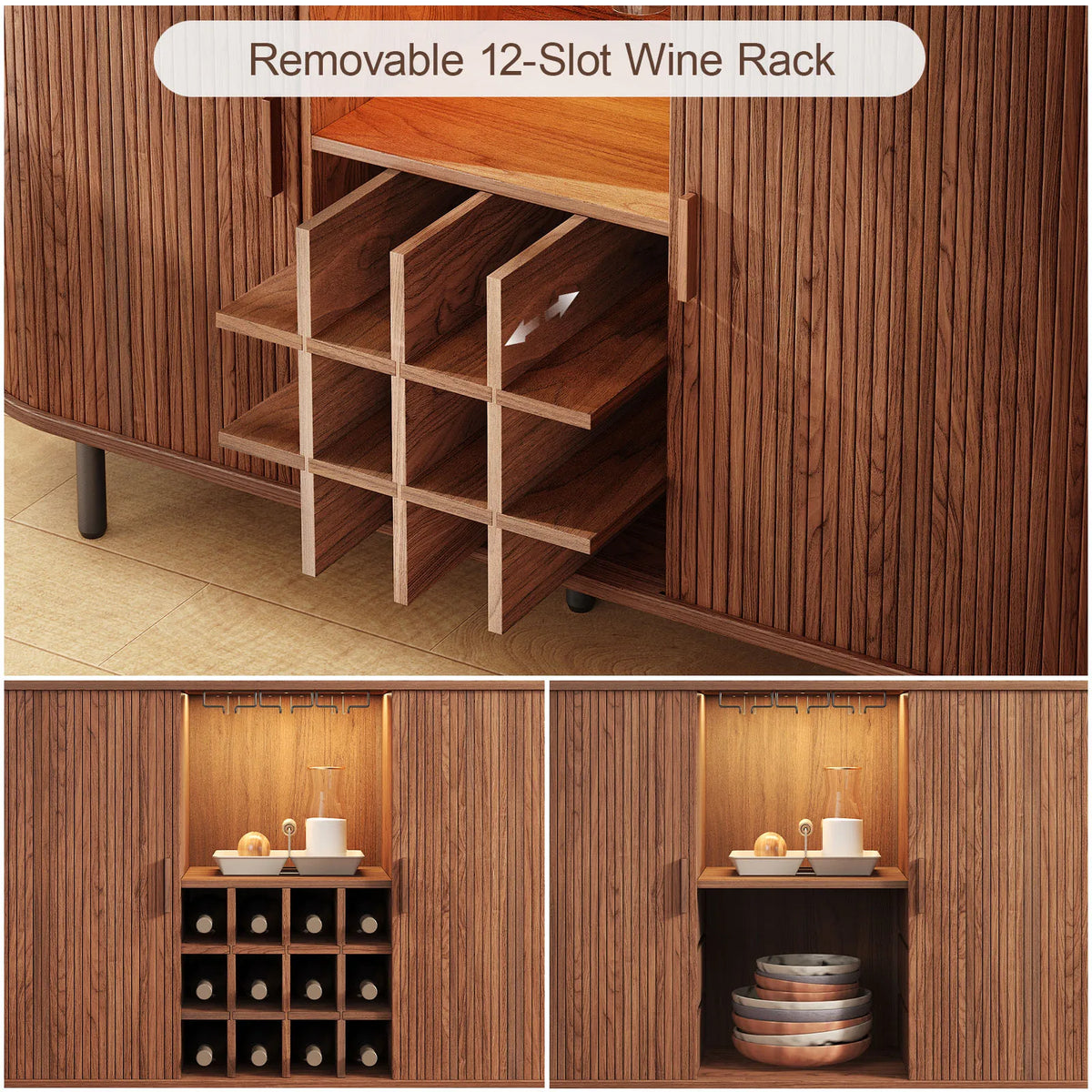 Modern Drinks Cabinet Walnut LED Light
