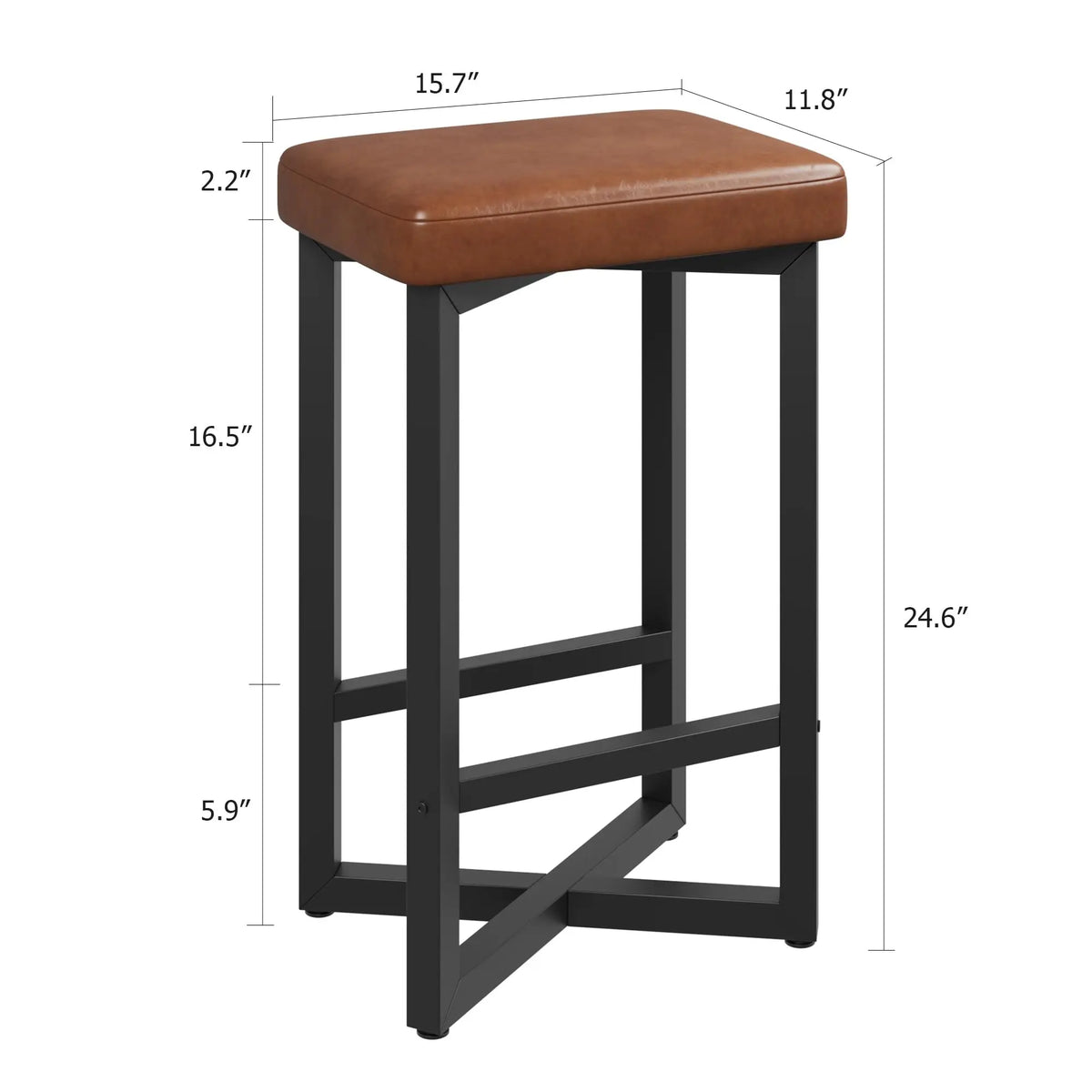 Backless Bar Stools Set of 2, PU Leather, 62.5cm