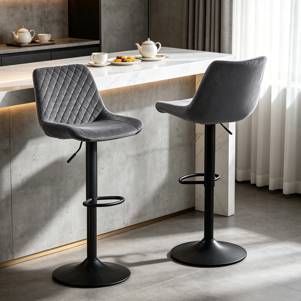 Shoreditch Velvet Bar Stools Set of 2, Swivel