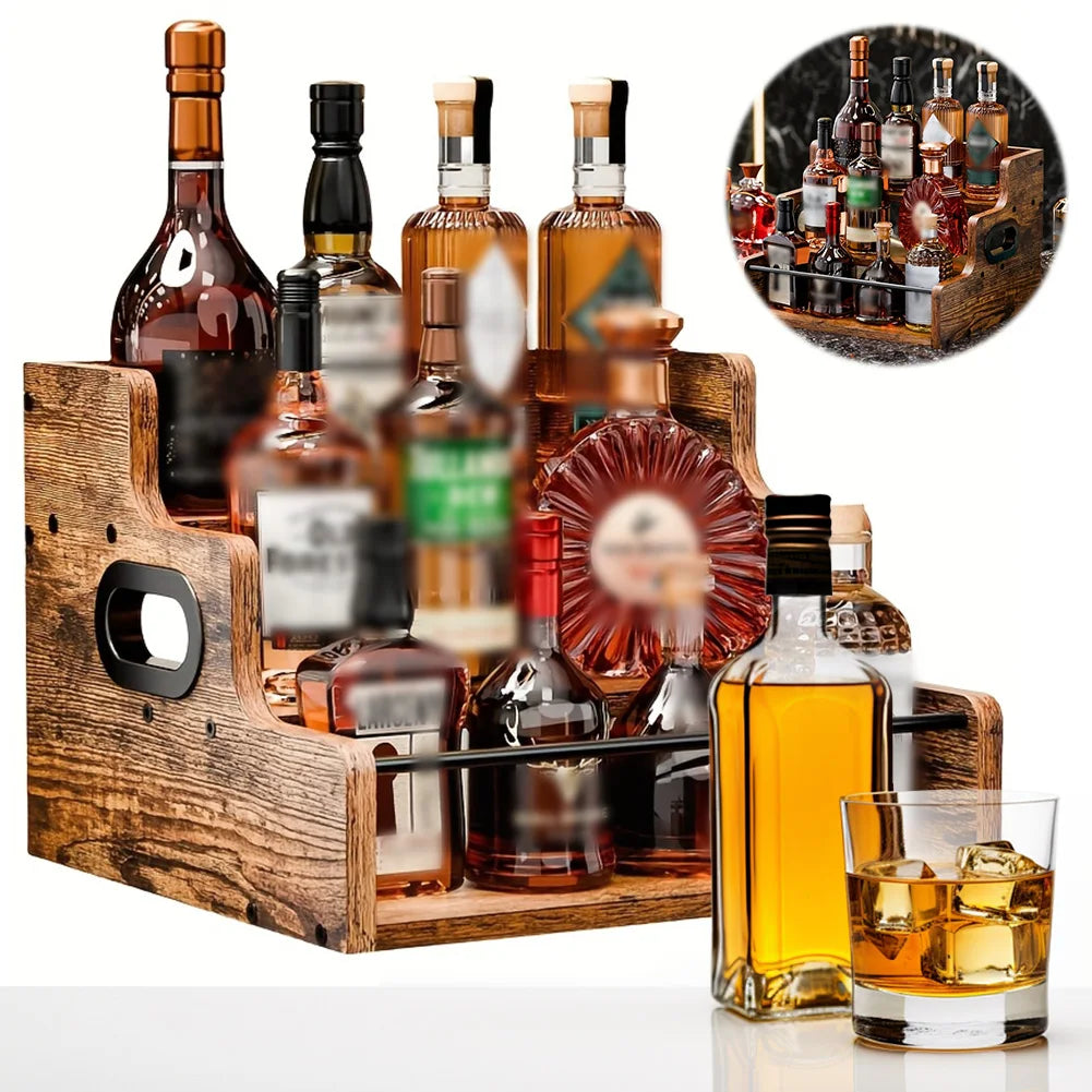 3-Step Retro Wine Rack, Countertop Display Shelf