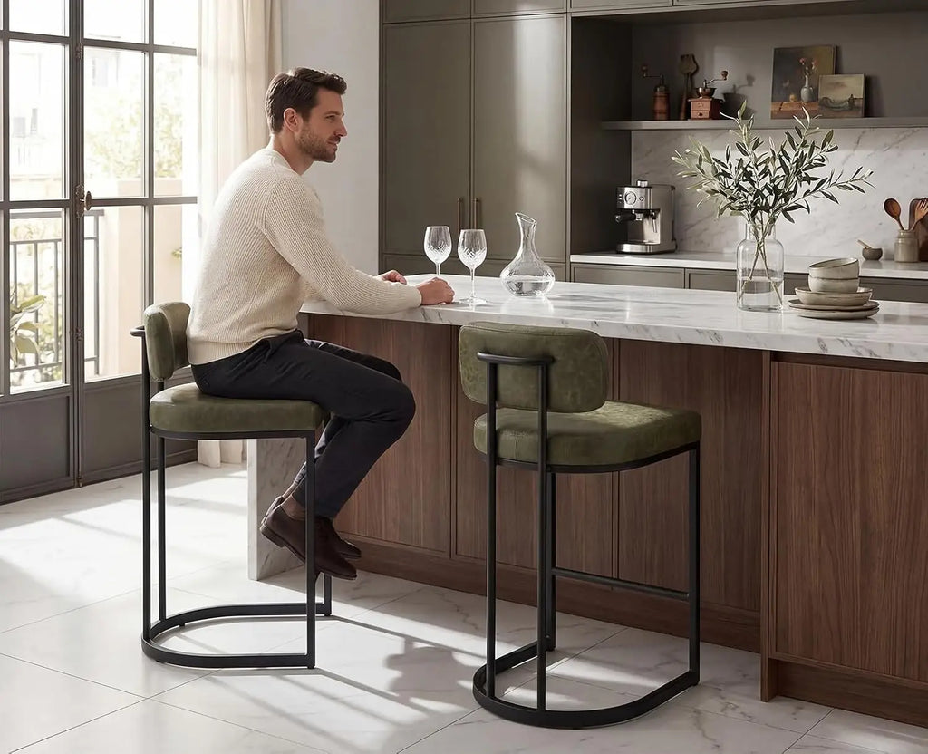 Newcastle Bar Stools Set of 2, Metal Legs, Green