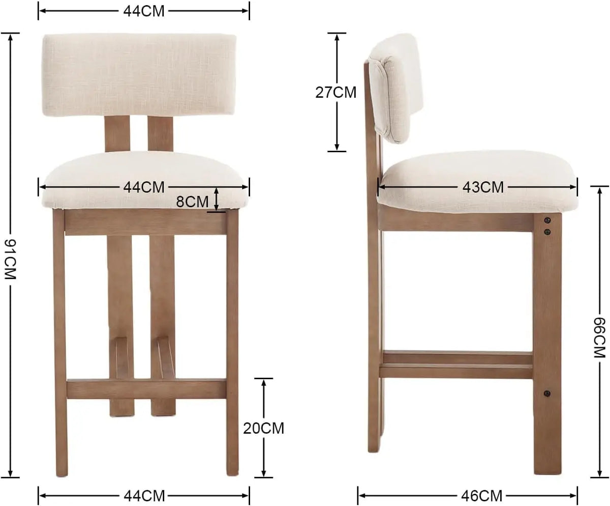 Dulwich Linen Bar Stools Set of 2, Wooden Legs, Mid-Century Style