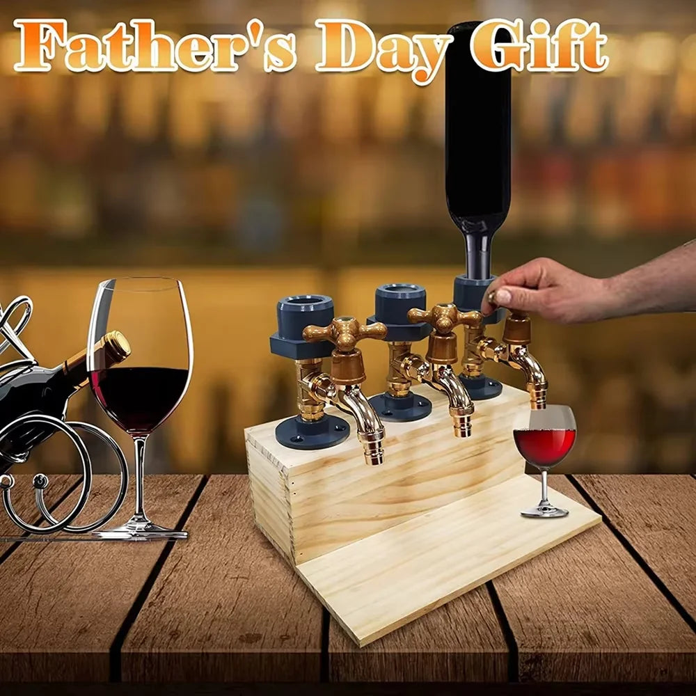 Wooden Whisky Dispenser Stand with Faucet, 1 to 3 Heads