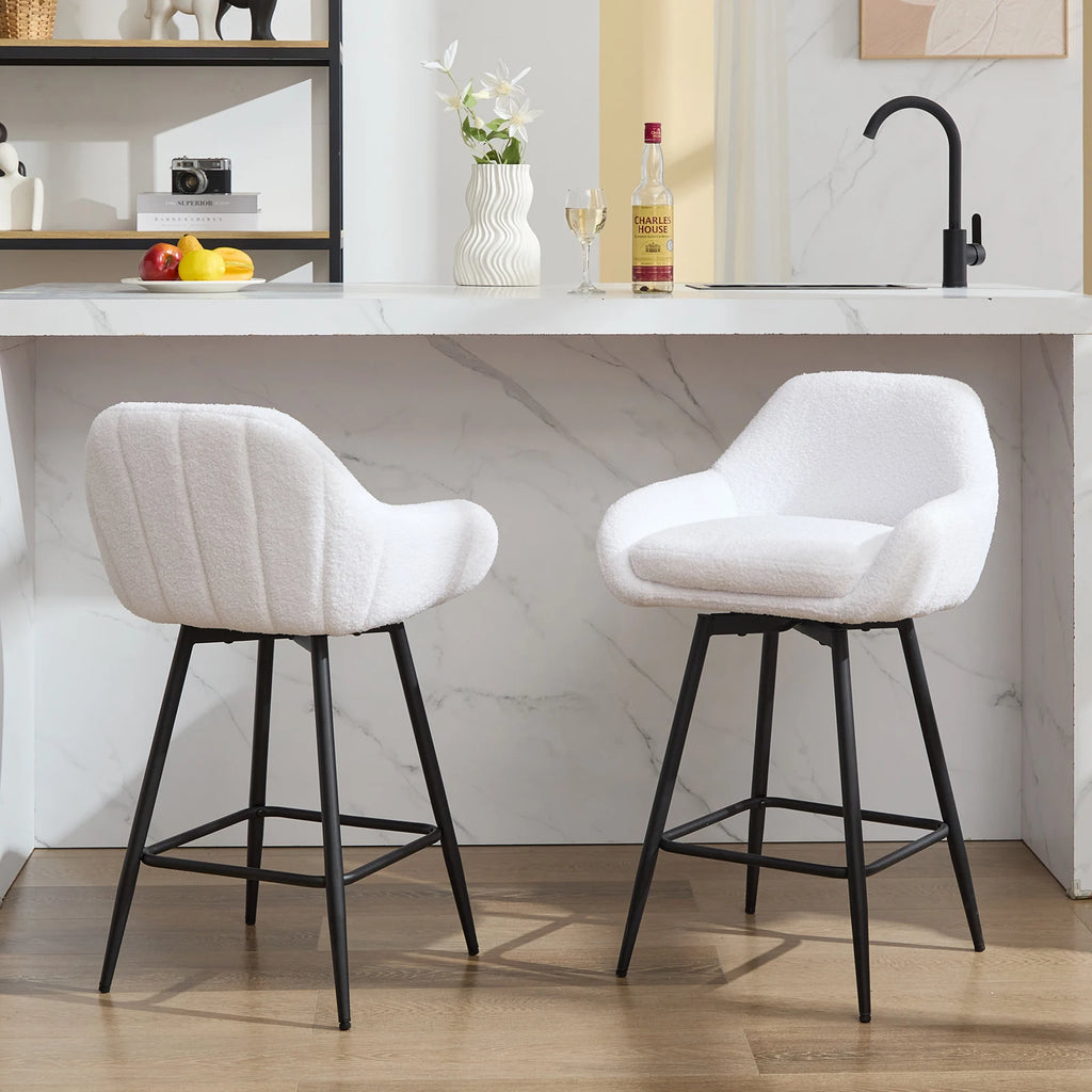 Clapham Teddy Velvet Swivel Bar Stools Set of 2, Armrests, Metal Base
