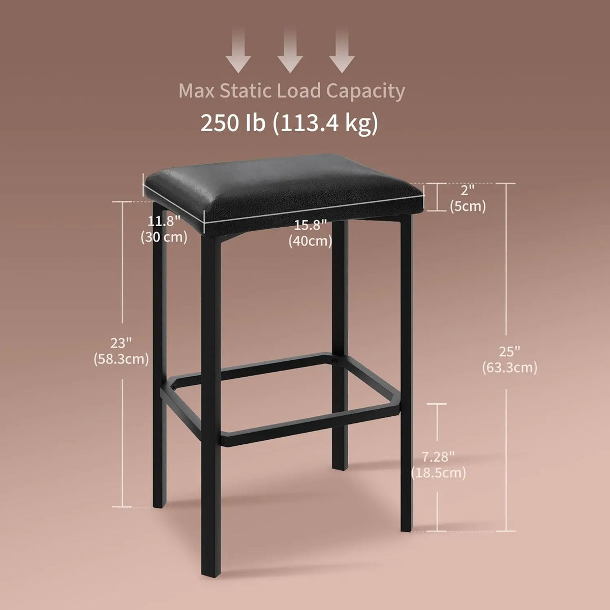 PU Leather Bar Stools Set of 2, 58cm