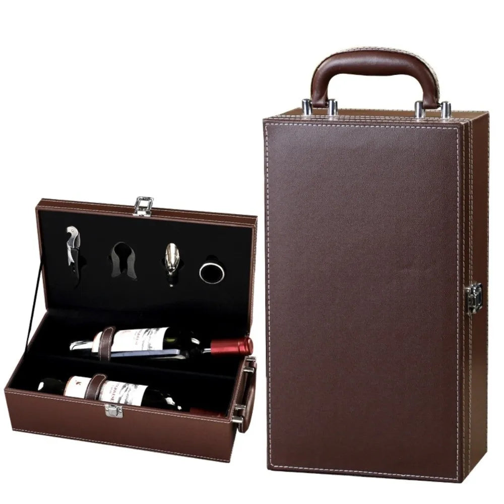PU Leather Wine Gift Box with Tools and Handle
