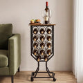 12-Bottle Freestanding Wine Rack with Casters and Wood Top