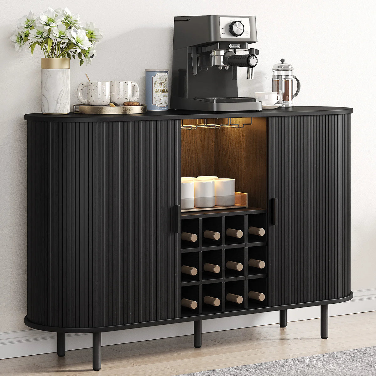Modern Drinks Cabinet Walnut LED Light