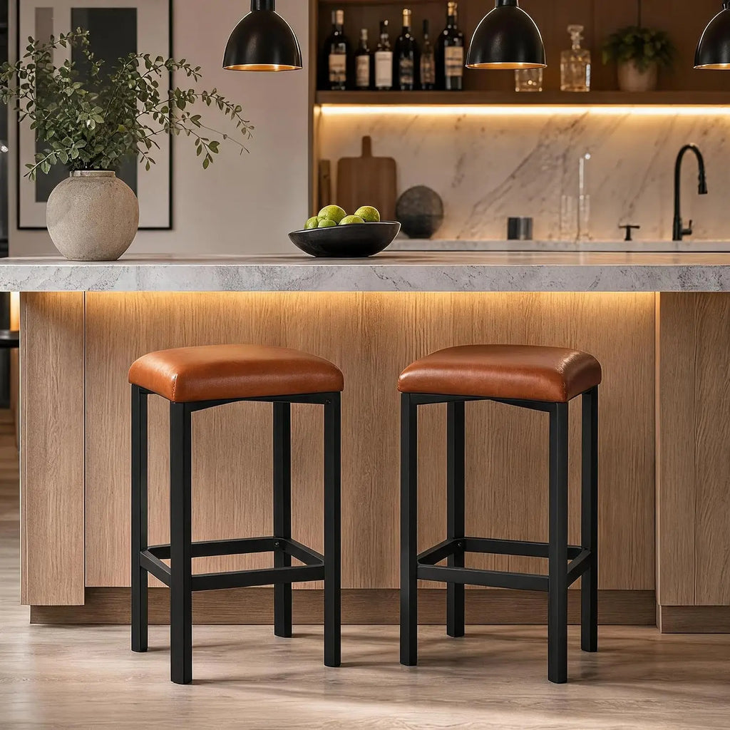 PU Leather Bar Stools Set of 2, 58cm