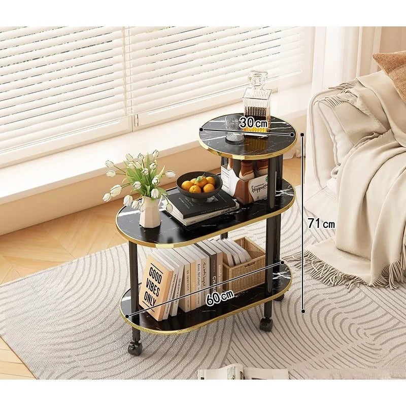 Marble-Pattern Rolling Side Trolley