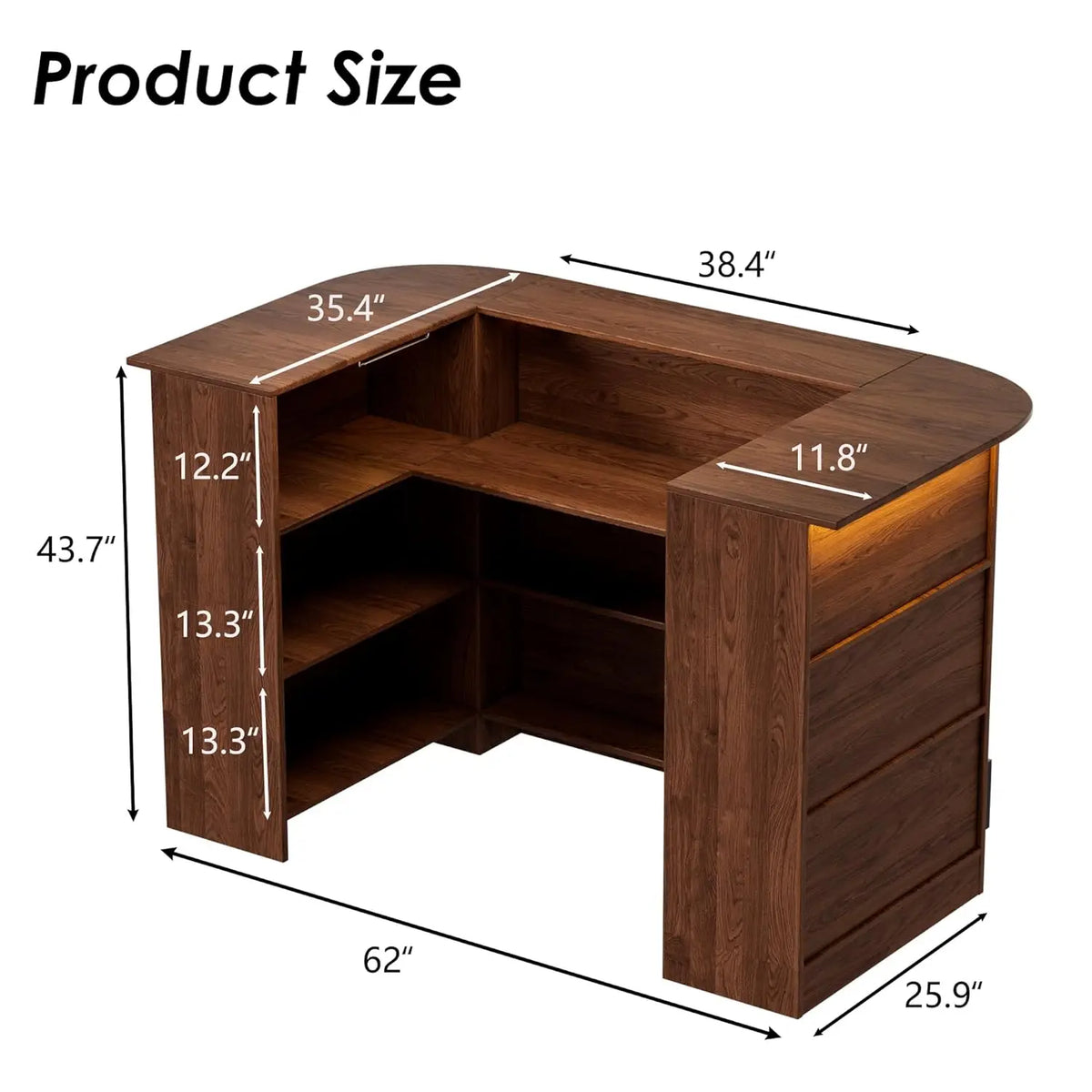 U-Shaped Drinks Cabinet, Liquor Table with LED Lighting