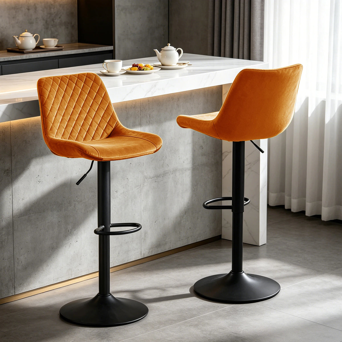 Shoreditch Velvet Bar Stools Set of 2, Swivel