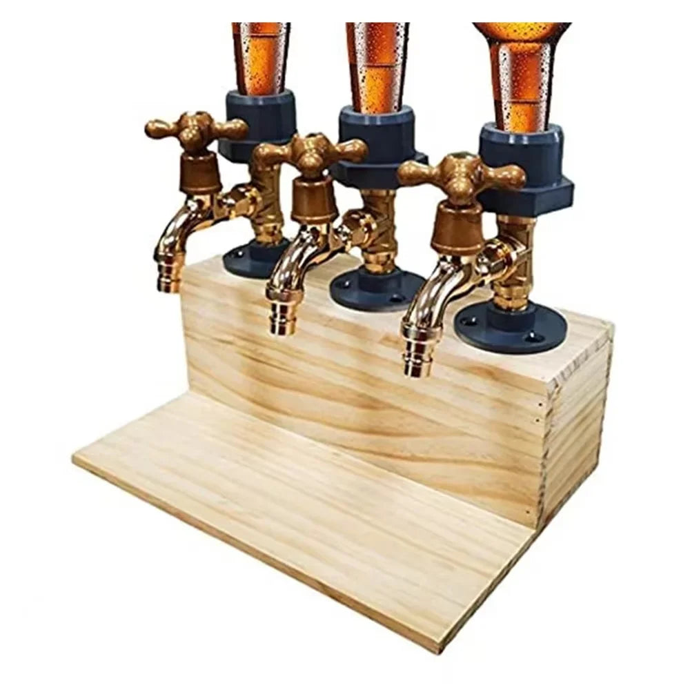 Wooden Whisky Dispenser Stand with Faucet, 1 to 3 Heads