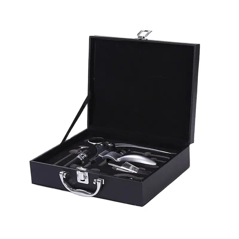 Wine Corkscrew Set, Wooden Leather Box