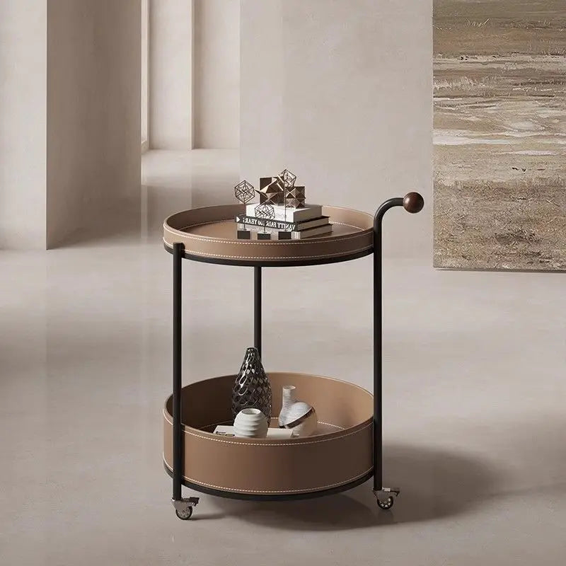 Leather-Wrapped Drinks Trolley, Double-Tier