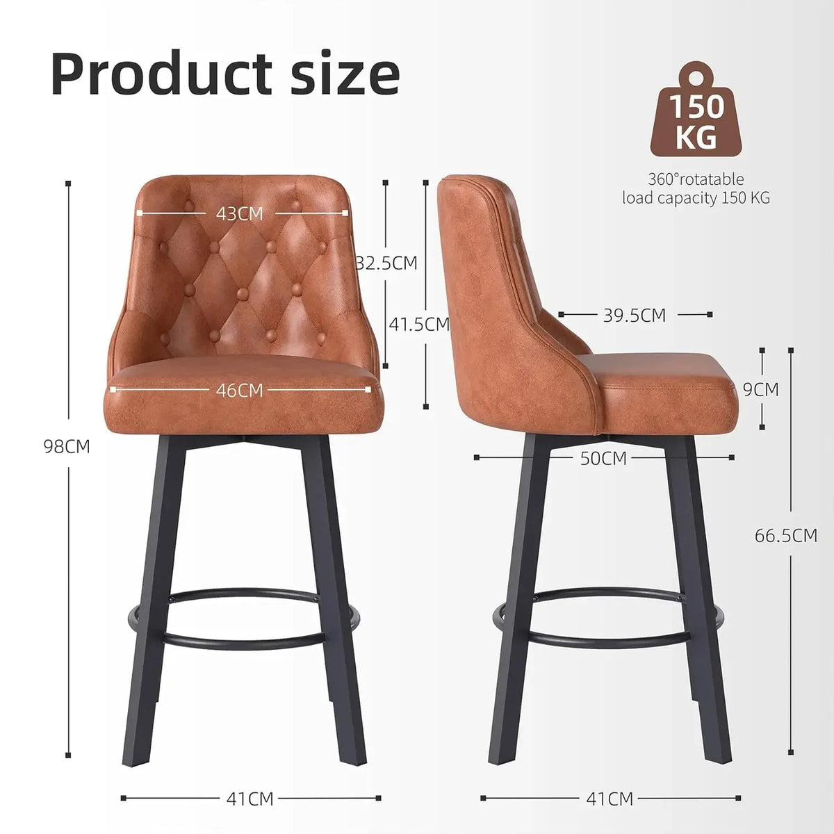 Piccadilly Bar Stools, Waterproof PU Leather, Black