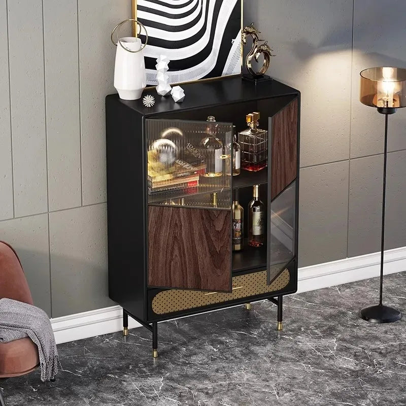 Italian Light Luxury Drinks Cabinet, Wine Display, Solid Wood & Glass