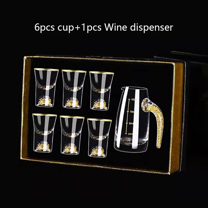 Gold-Foil Crystal Shot Glass Set with Dispenser, Gift Boxed