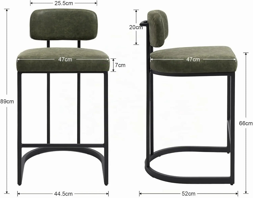 Newcastle Bar Stools Set of 2, Metal Legs, Green