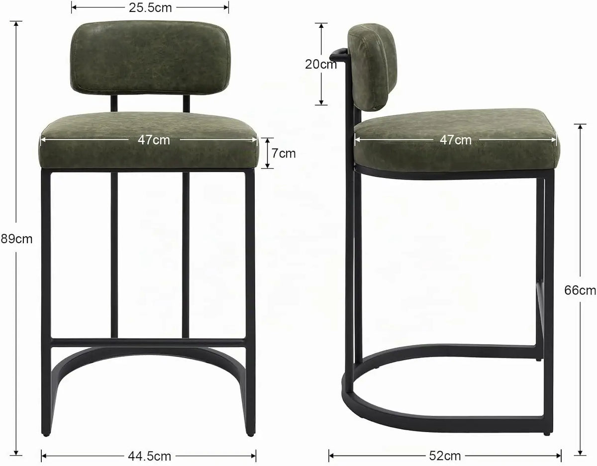 Newcastle Bar Stools Set of 2, Metal Legs, Green