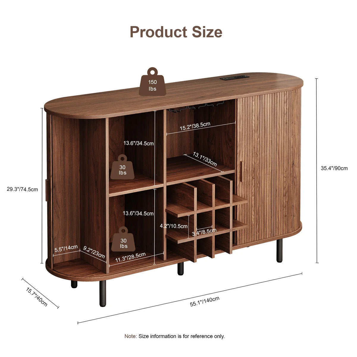 Modern Drinks Cabinet Walnut LED Light