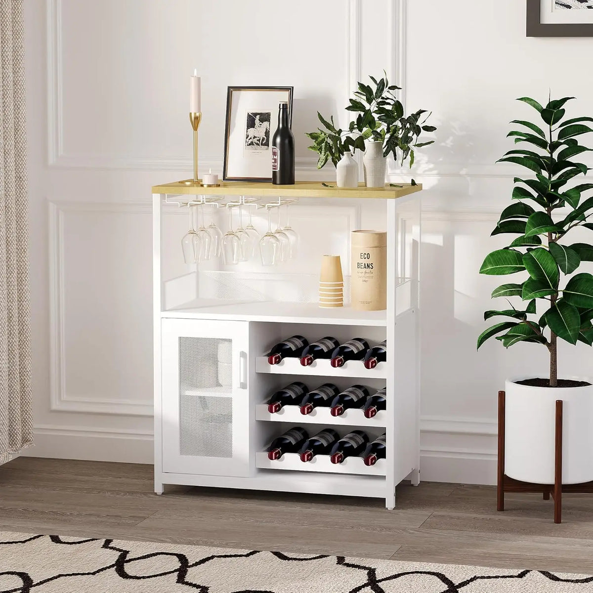 Detachable Wine Rack Drinks Cabinet with Mesh Door